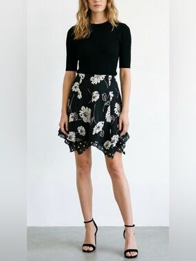 Jones New York Signature 100% Silk Skirt Floral Print Polka Dot Lining Size 6P